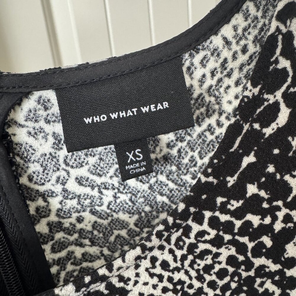 WHO WHAT WEAR - black/white snakeskin dress ruffle sleeve - XS - Picture 6 of 6